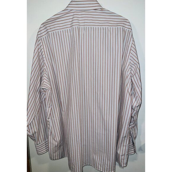 Michael Kors Mens Non-Iron Button-Down Dress Shirt Size Large  Tan/White Stripes - Picture 2 of 3